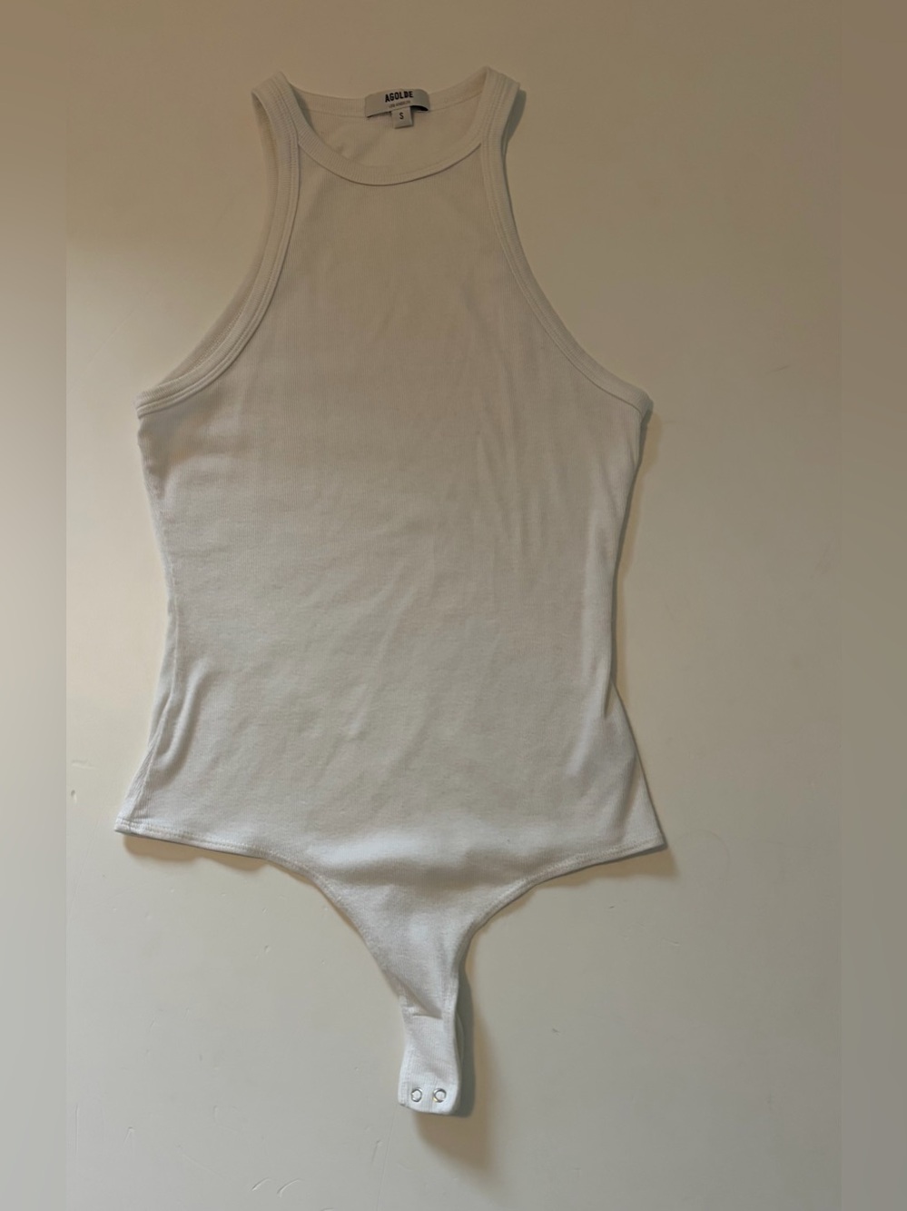 Agolde White Ribbed Racerback Tank Bodysuit